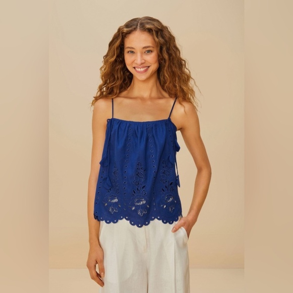 FARM Rio Blue Richelieu Sleeveless Blouse